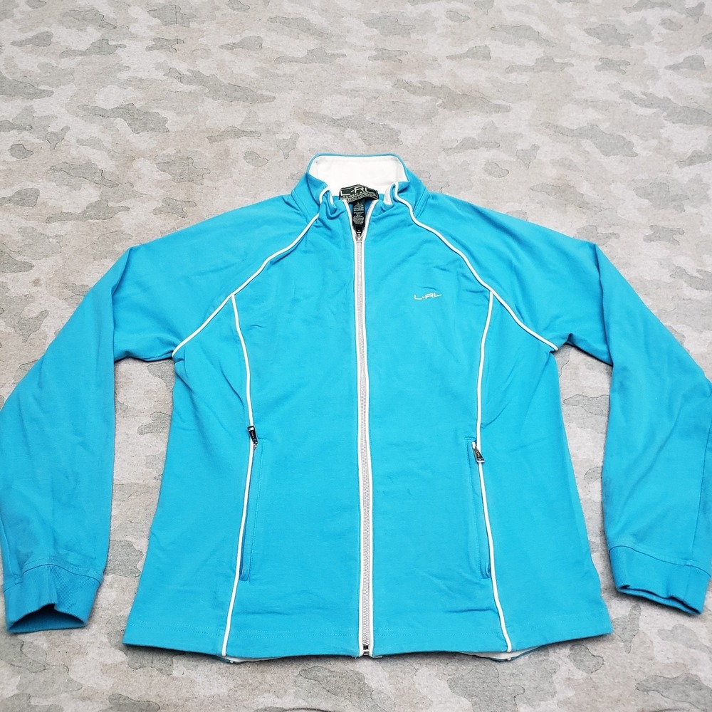 Lauren‎ Ralph Lauren Windbreaker Jacket Womens Large Blue Full Zip Long Sleeve